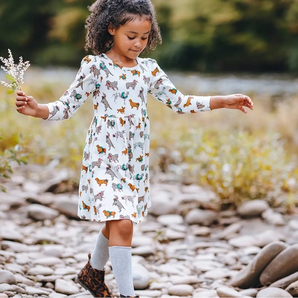 Pink Chicken Organic Steph Dress - Holiday Dog 7Y